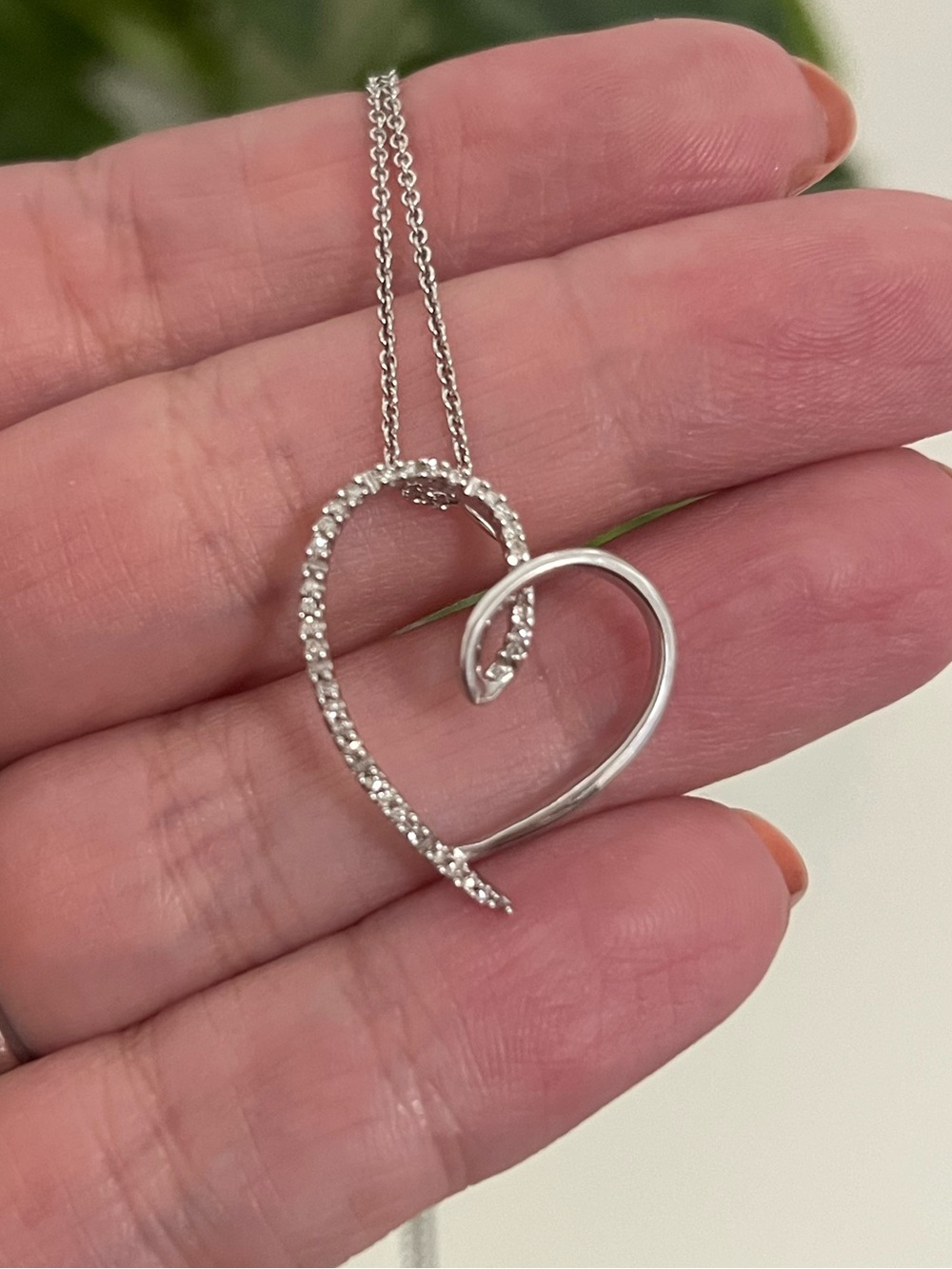 Natural Diamond & Sterling Silver Heart Necklace, 925